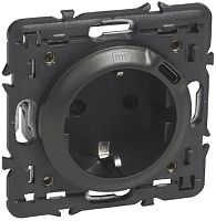 Розетка с заземлением +1xUSB без рамки Legrand Celiane 1-м. графит картинка